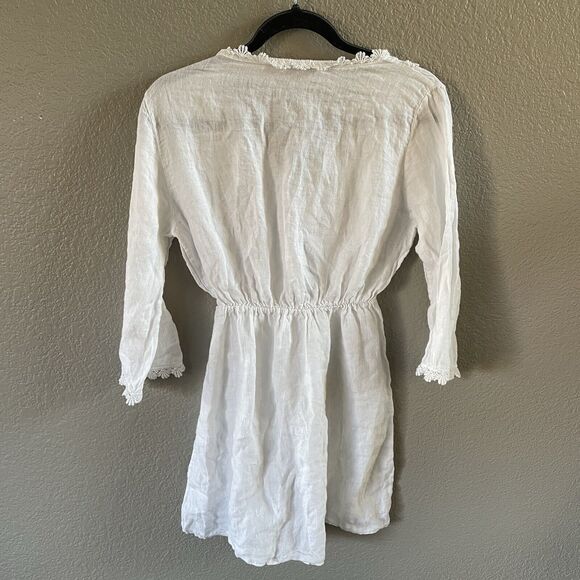 Valentina Naldi Dress Womens Small White Linen Boho Cottagecore Floral Crochet - Picture 2 of 9